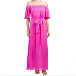 Trina Turk Fuchsia Off-Shoulder Maxi‎ Dress